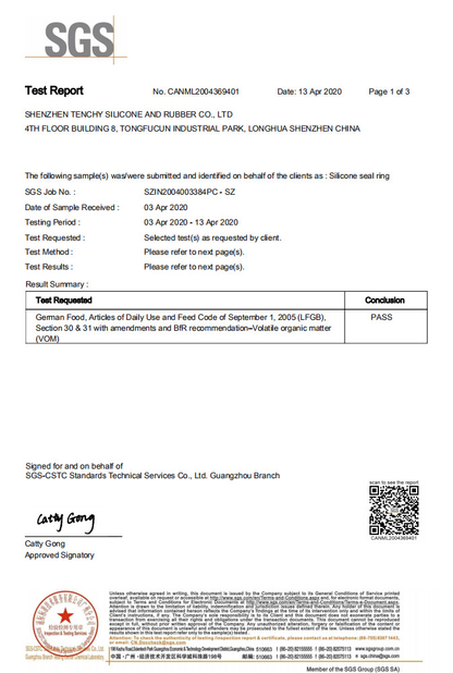 중국 Shenzhen Tenchy Silicone&amp;Rubber Co.,Ltd 인증